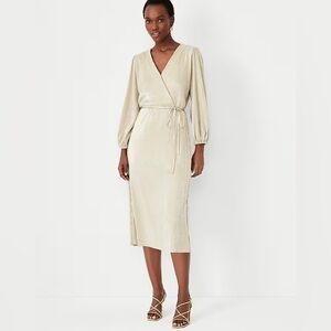 Ann Taylor Shimmer Pleated Wrap Dress NWT